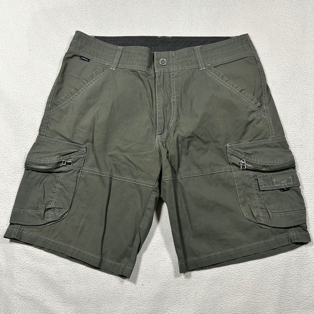 Kuhl Ambush Cargo Shorts Mens 34 Green Zipped Pockets Stitch Outdoor Utility